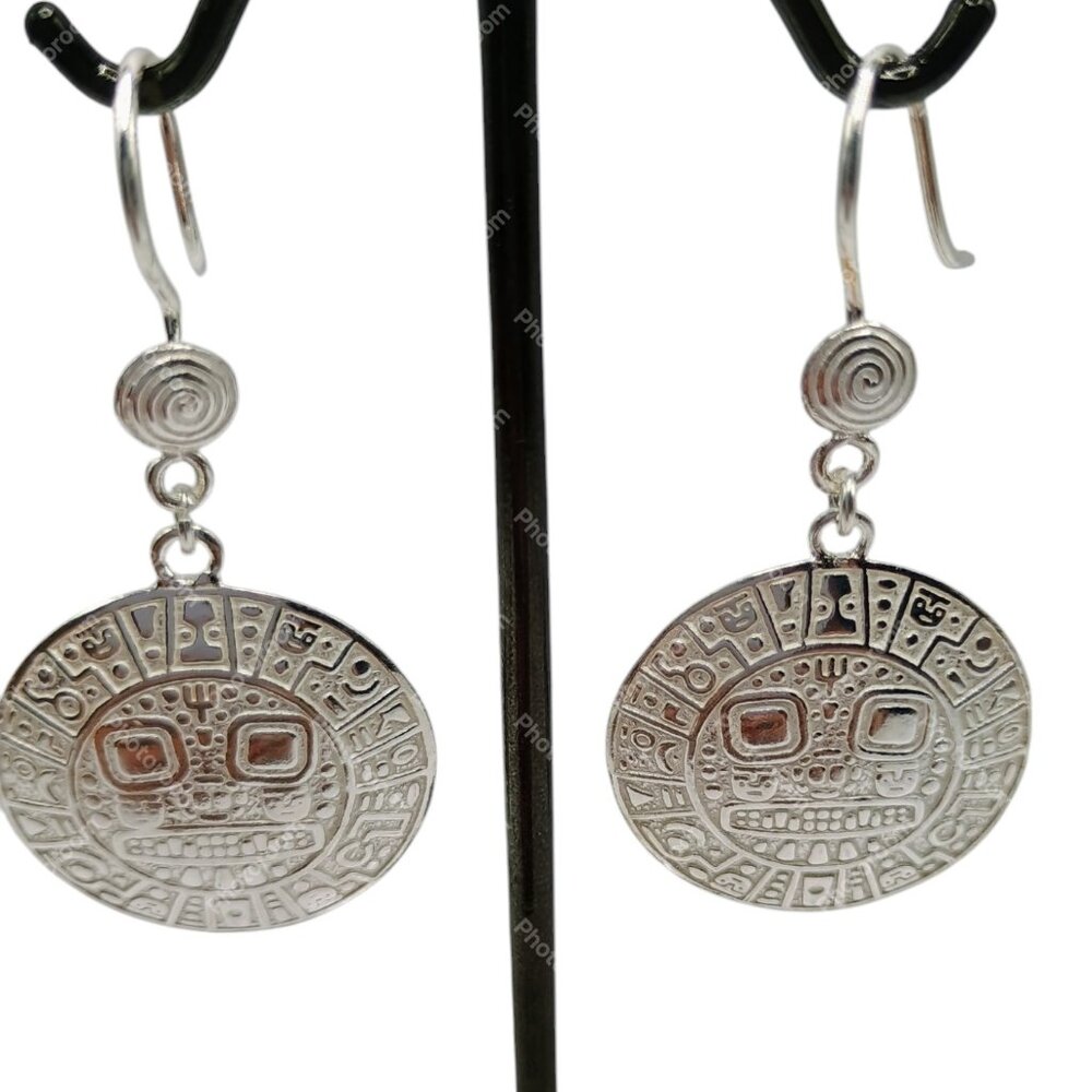 950 Silver Earrings, Peruvian Handcrafted Inca Ca… - image 5
